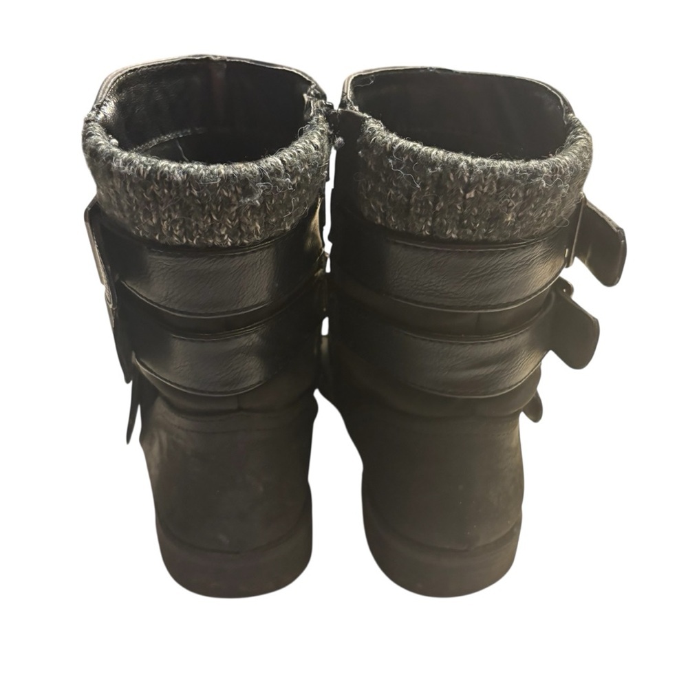 XOXO Moto Boots Size 8.5 Black Triple Buckle Belissa Faux Leather Wool lined - Picture 3 of 12